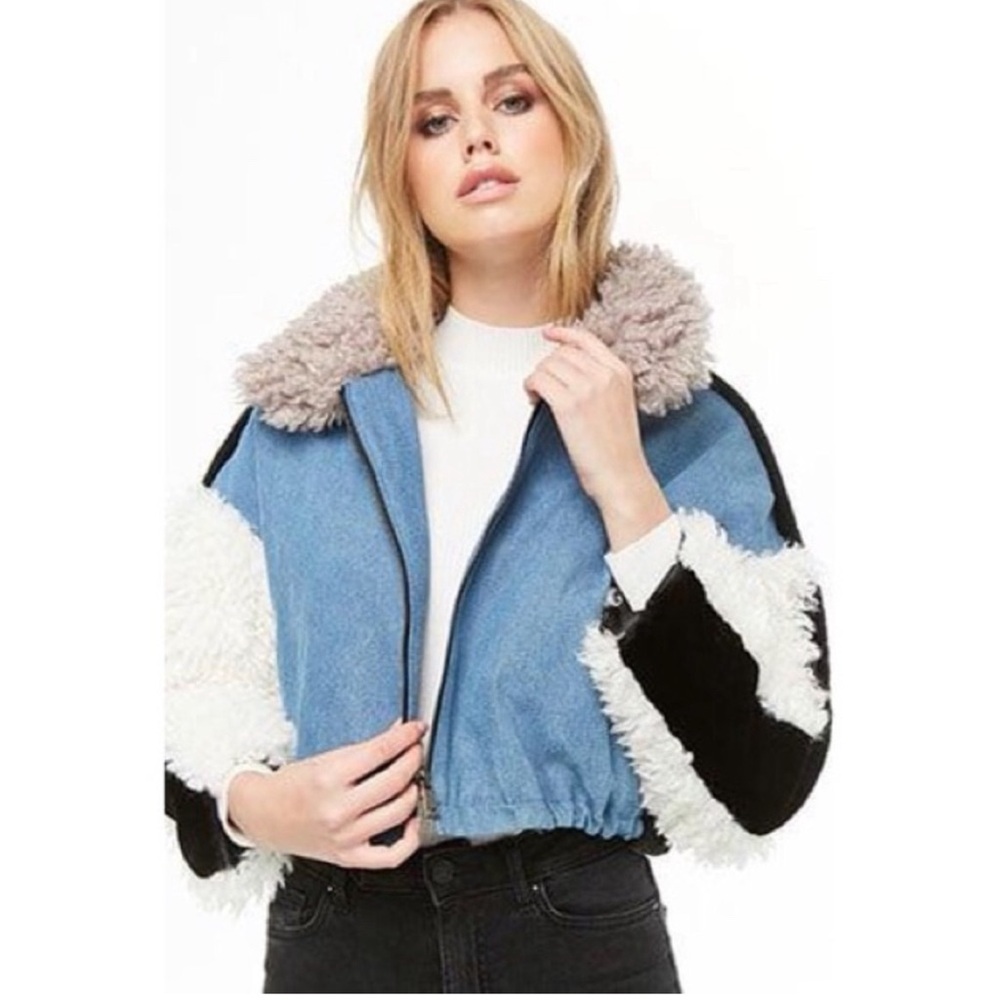 Denim Jacket With Faux Fur Shaci Kyoto Jacket Zip Up With Pockets Size XL Jacket